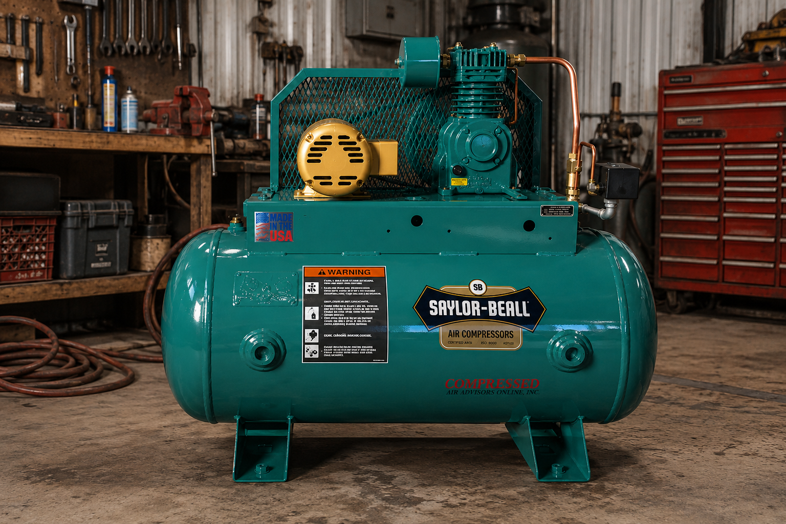 Saylor-Beall two-stage industrial air compressor in a manufacturing facility